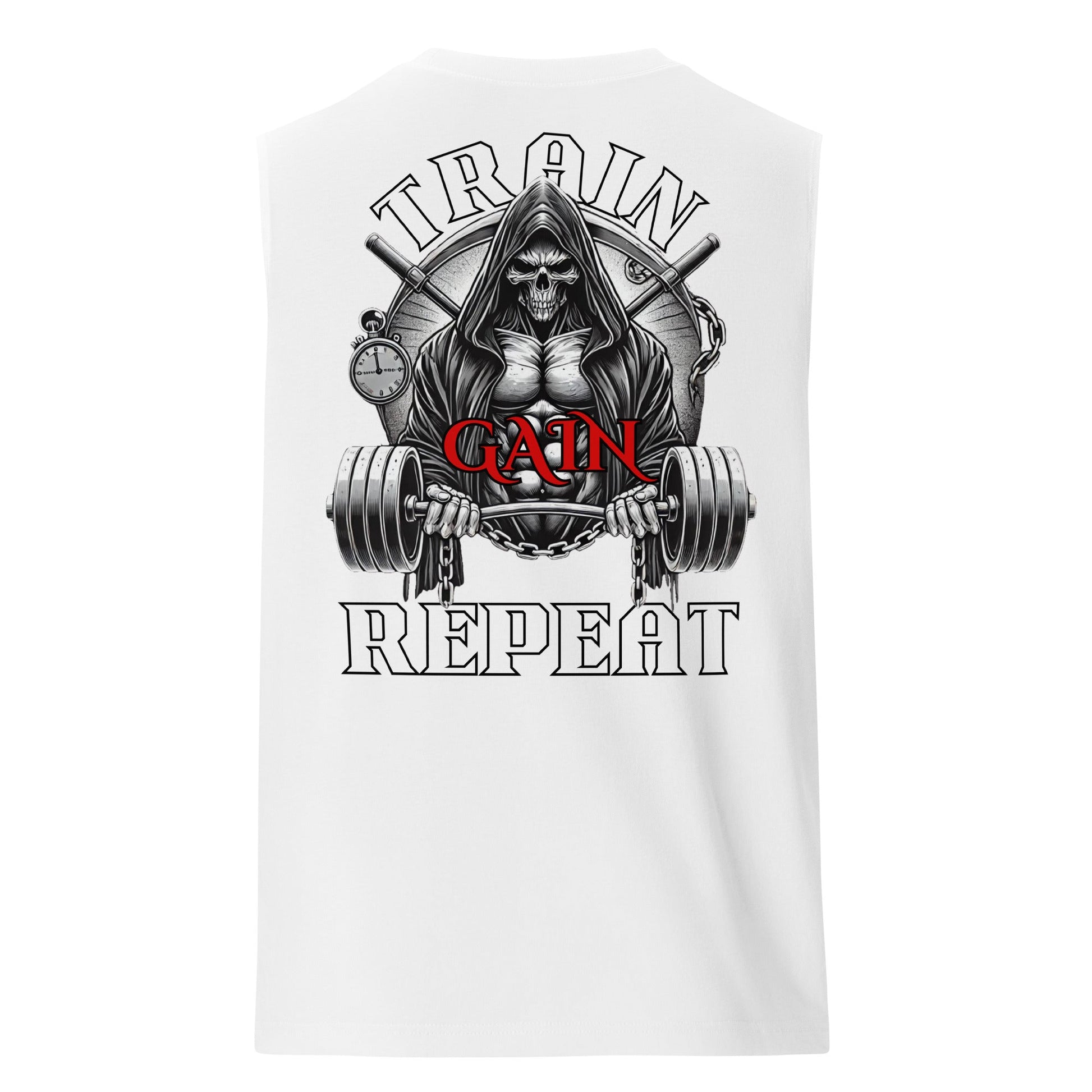 Train, Gain, Repeat Graphic Muscle Shirt - Premium Muscle Shirt - Discipline Directive Co.